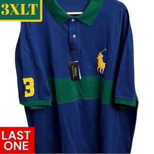 Polo Ralph Lauren Big Pony Mesh Polo Shirt 3LT Mens Big & Tall Colorblock Stripe